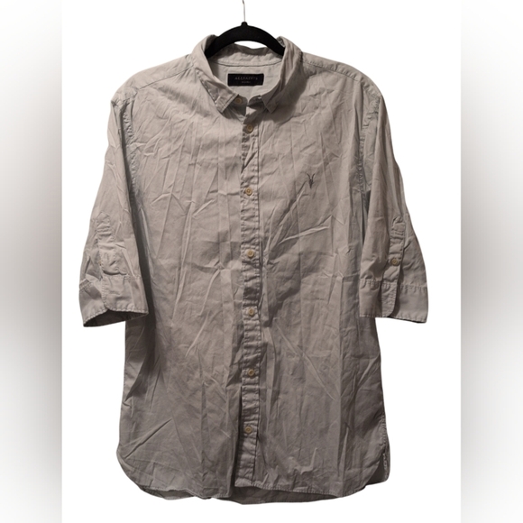 AllSaints Redondo Half Sleeve Slim Fit Button-down Shirt In Light Gray - Picture 3 of 6